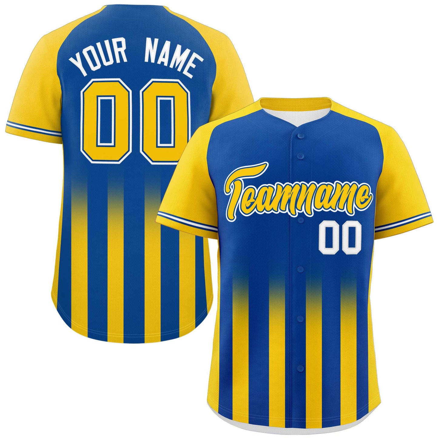 Custom Royal Gold Raglan Sleeves Gradient Thick Stripe Authentic Baseball Jersey