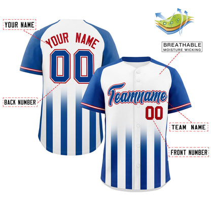 Custom White Royal Raglan Sleeves Gradient Thick Stripe Authentic Baseball Jersey