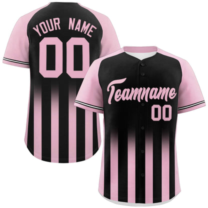 Custom Black Light Pink Raglan Sleeves Gradient Thick Stripe Authentic Baseball Jersey