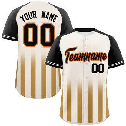 Custom Cream Black Raglan Sleeves Gradient Thick Stripe Authentic Baseball Jersey