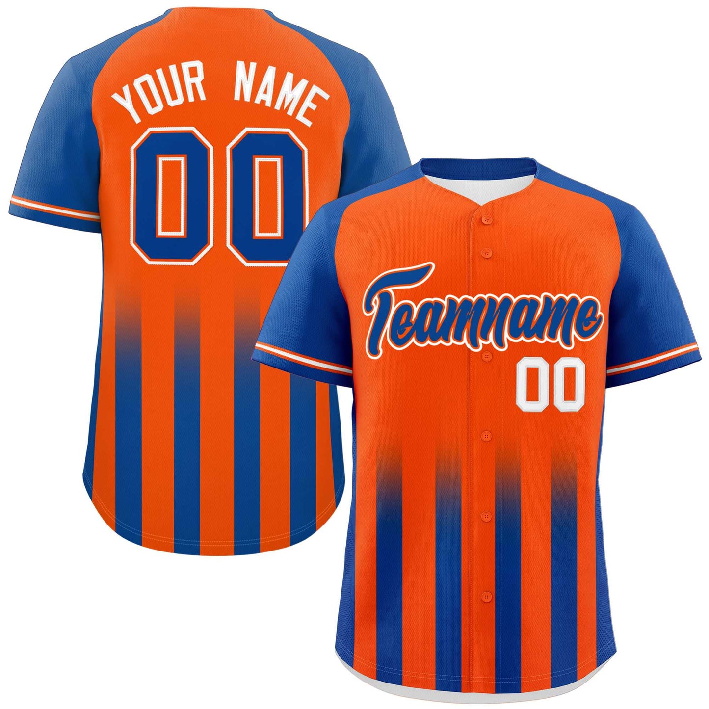 Custom Orange Royal Raglan Sleeves Gradient Thick Stripe Authentic Baseball Jersey