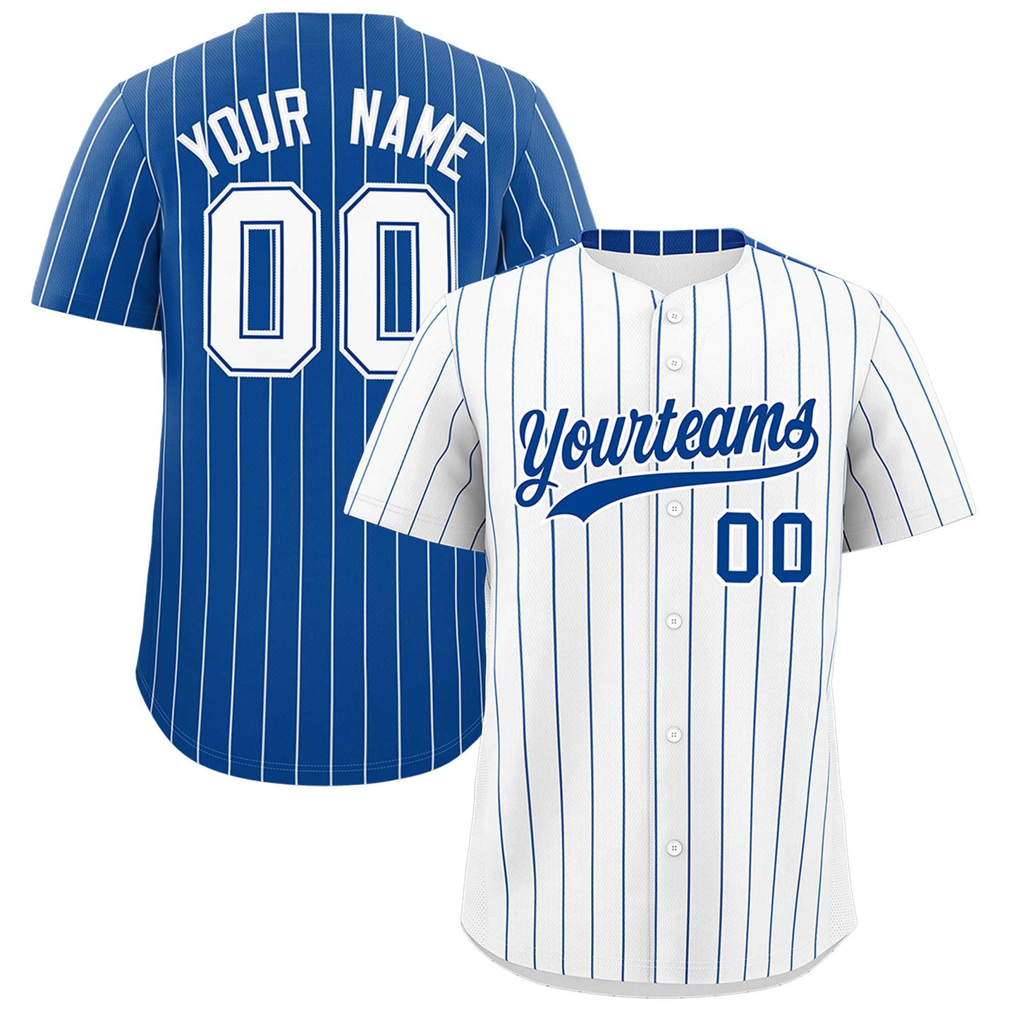 Custom White Royal Pinstripe Personalized Two-Tone Authentic Baseball Jersey