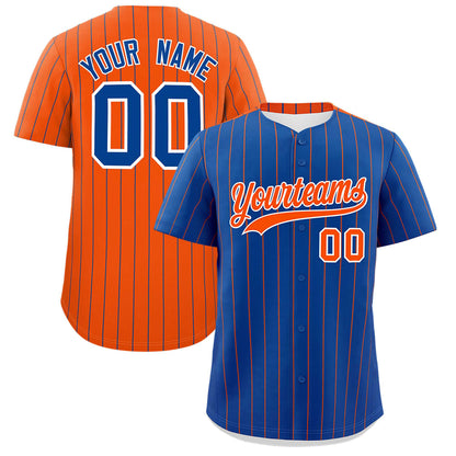 Custom Royal Orange Pinstripe Personalized Two-Tone Authentic Baseball Jersey