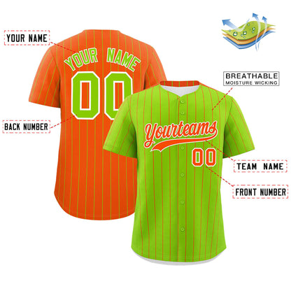 Custom Neon Green Orange Pinstripe Personalized Two-Tone Authentic Baseball Jersey