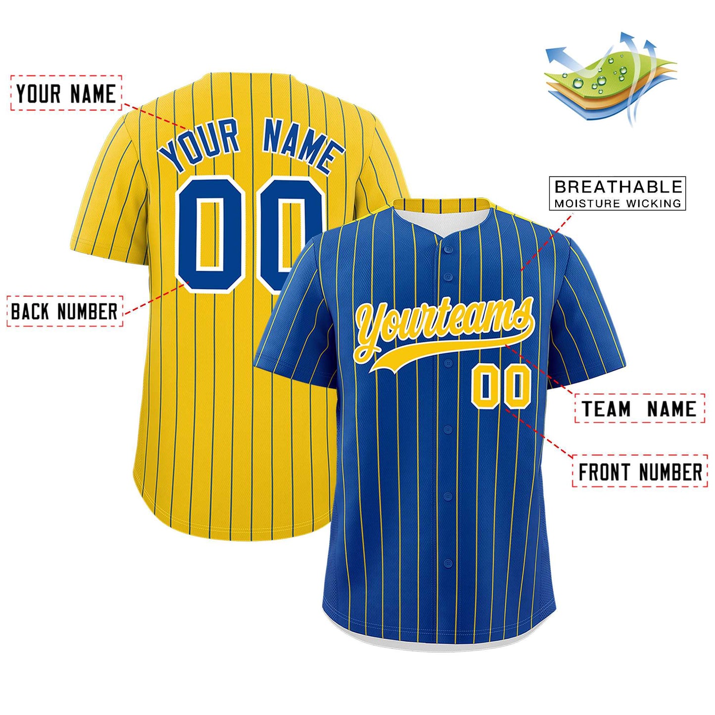 Custom Royal Gold Pinstripe Personalized Two-Tone Authentic Baseball Jersey