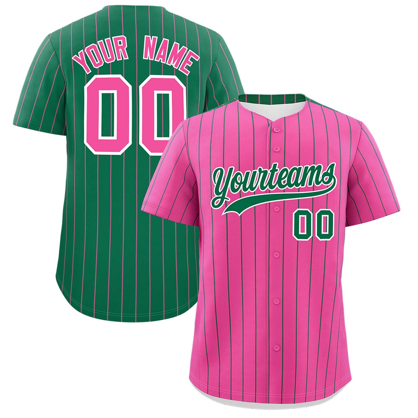 Custom Pink Kelly Green Pinstripe Personalized Two-Tone Authentic Baseball Jersey