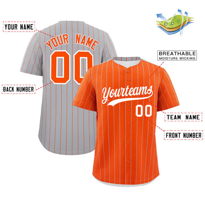 Custom Orange Gray Pinstripe Personalized Two-Tone Authentic Baseball Jersey