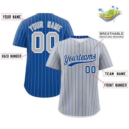 Custom Gray Royal Pinstripe Personalized Two-Tone Authentic Baseball Jersey