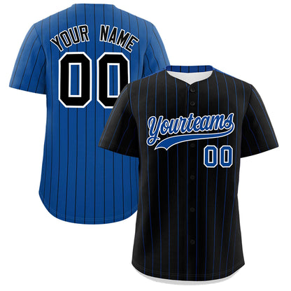 Custom Black Royal Pinstripe Personalized Two-Tone Authentic Baseball Jersey