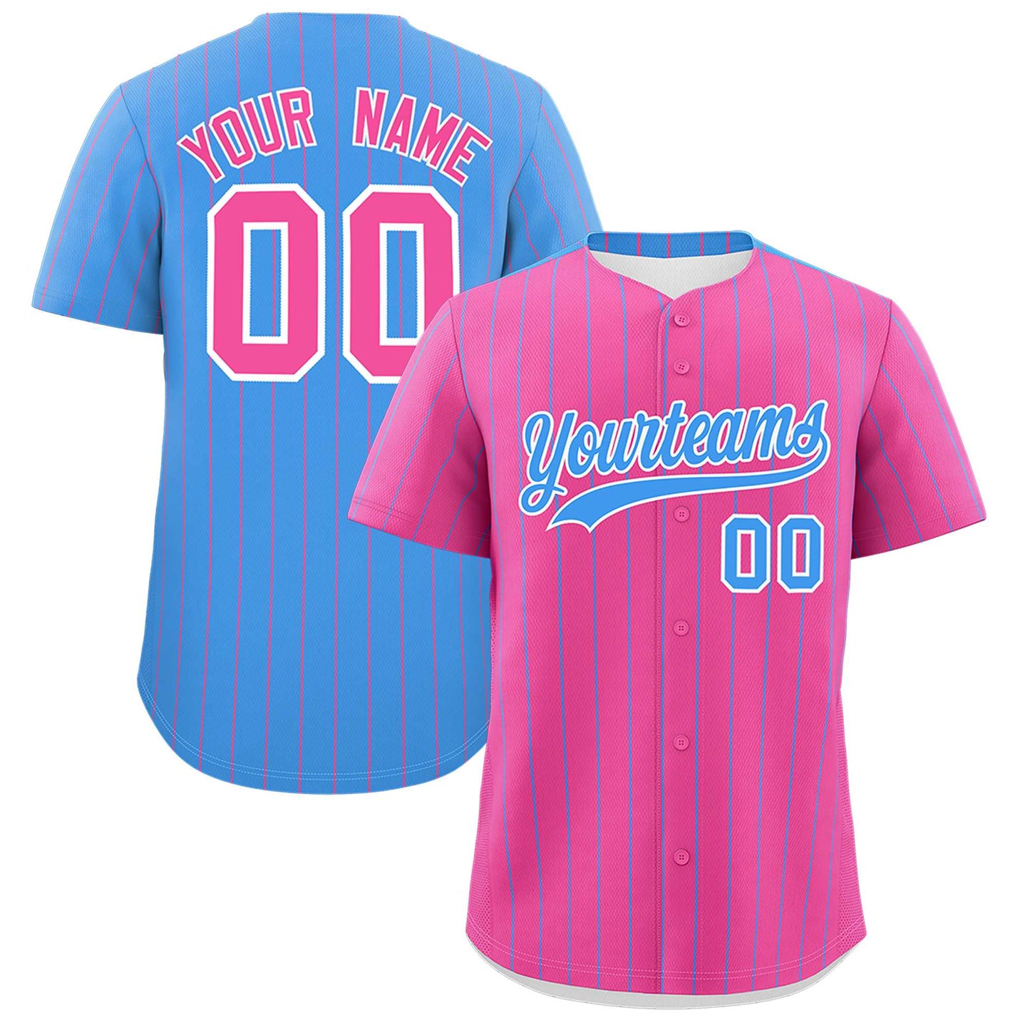 Custom Pink Powder Blue Pinstripe Personalized Two-Tone Authentic Baseball Jersey