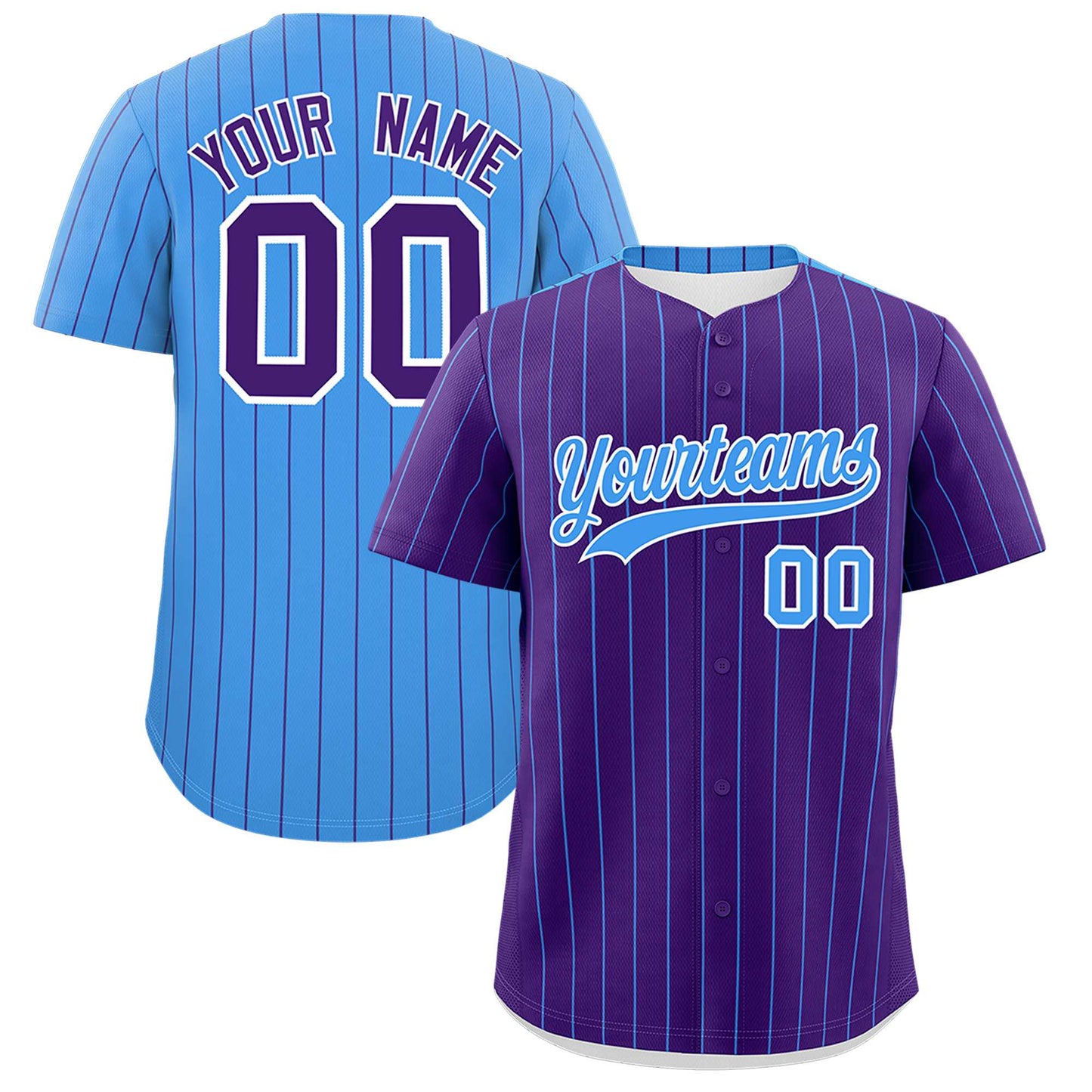 Custom Purple Powder Blue Pinstripe Personalized Two-Tone Authentic Baseball Jersey