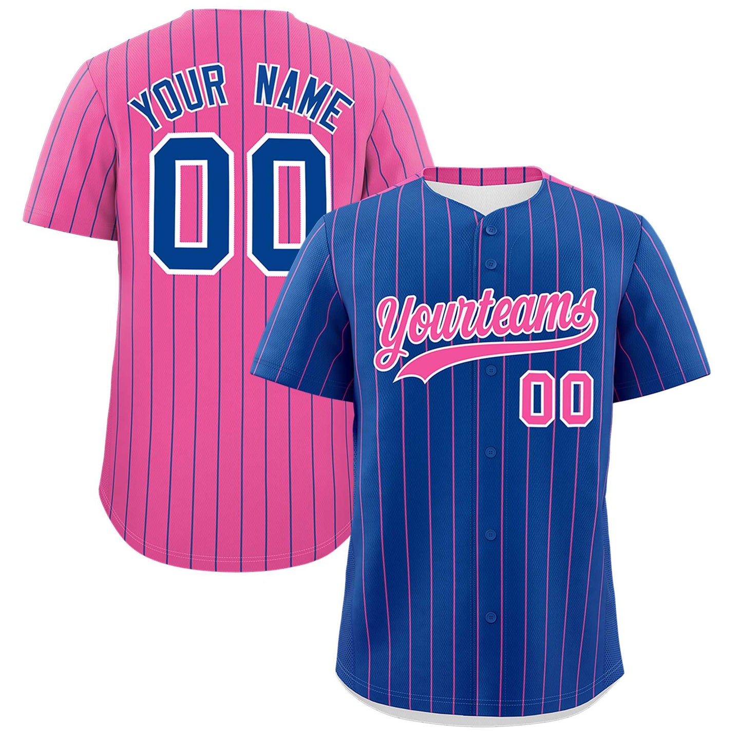 Custom Royal Pink Pinstripe Personalized Two-Tone Authentic Baseball Jersey