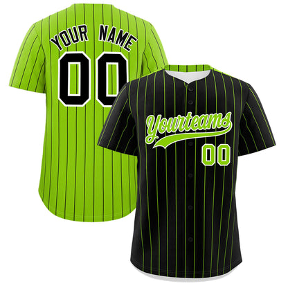 Custom Black Neon Green Pinstripe Personalized Two-Tone Authentic Baseball Jersey