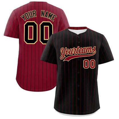 Custom Black Crimson Pinstripe Personalized Two-Tone Authentic Baseball Jersey