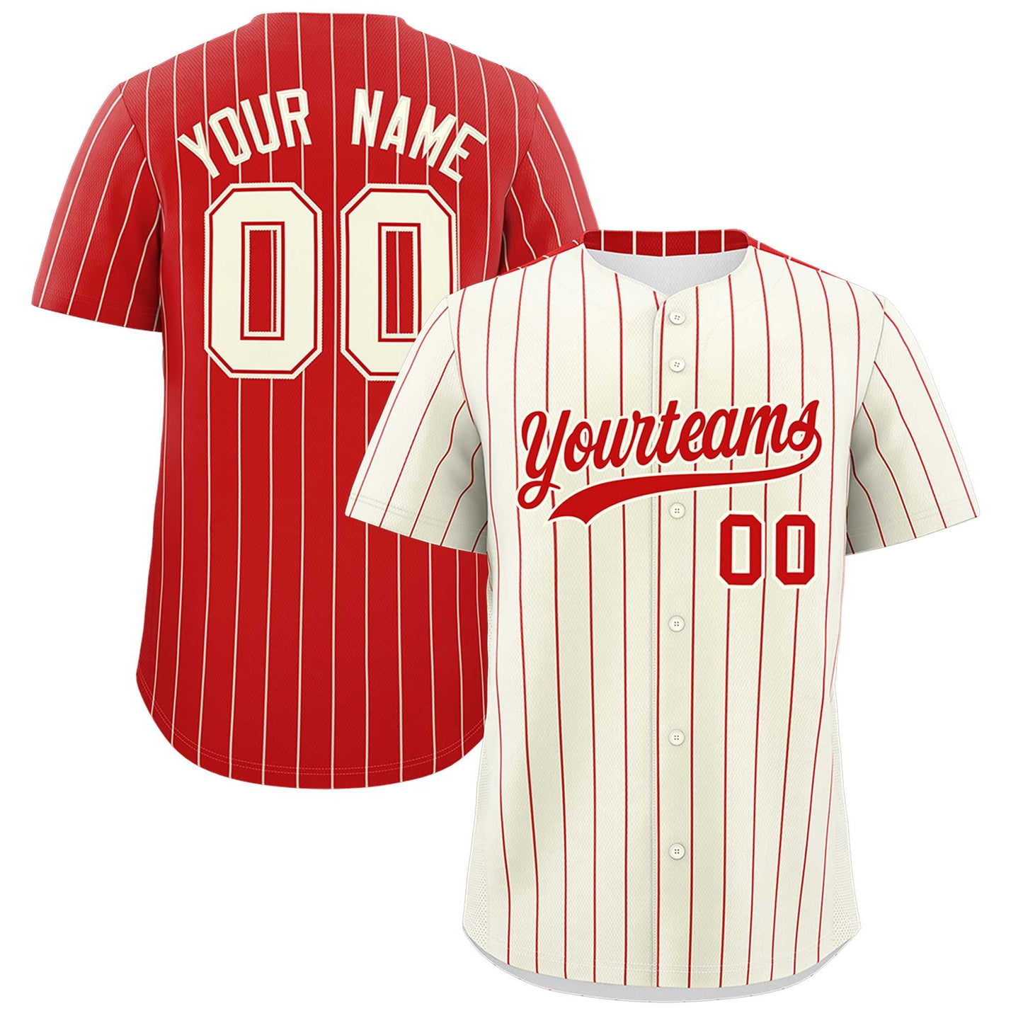 Custom Cream Red Pinstripe Personalized Two-Tone Authentic Baseball Jersey