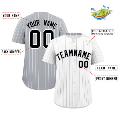 Custom White Gray Pinstripe Personalized Two-Tone Authentic Baseball Jersey