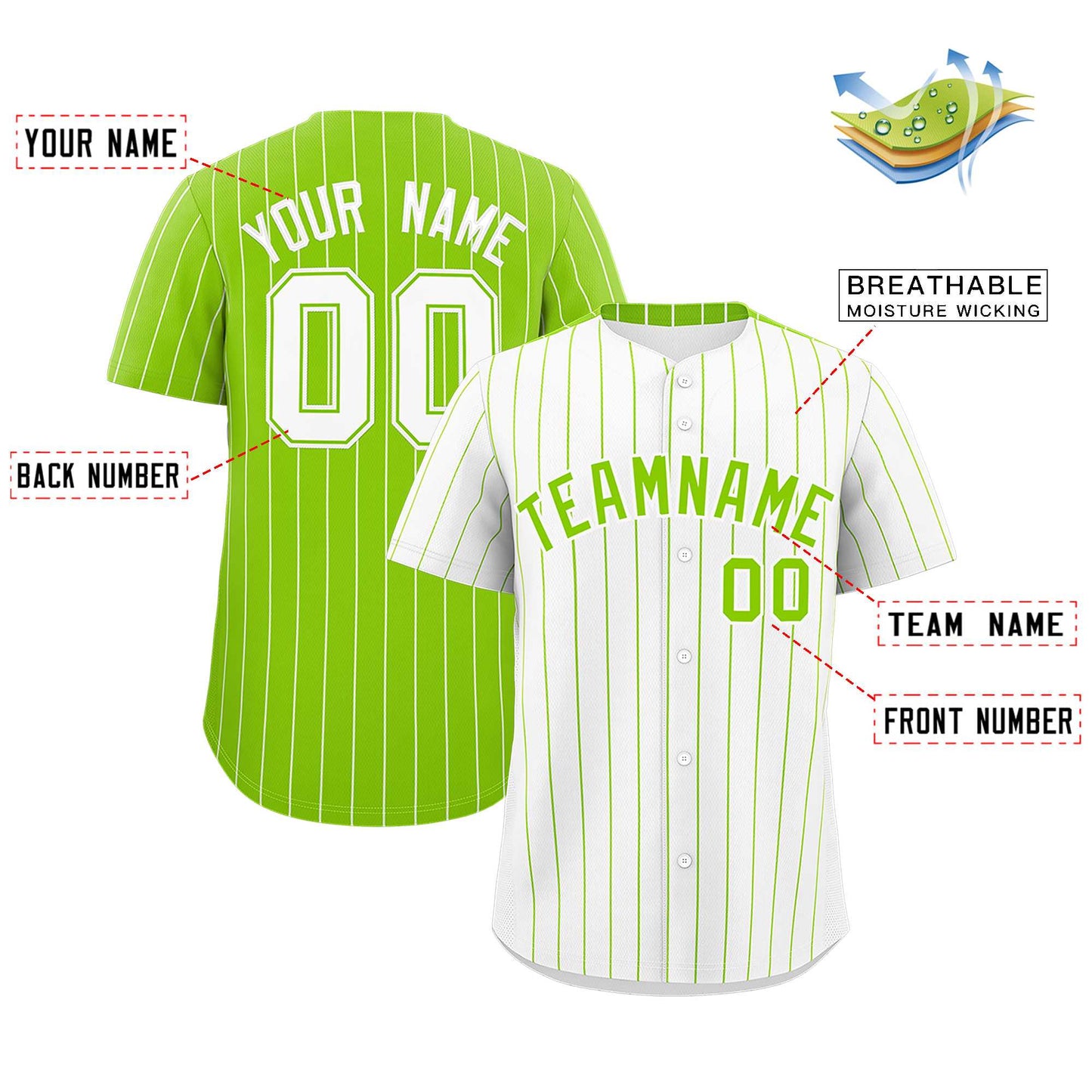 Custom White Neon Green Pinstripe Personalized Two-Tone Authentic Baseball Jersey