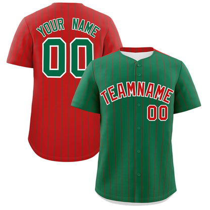 Custom Kelly Green Red Pinstripe Personalized Two-Tone Authentic Baseball Jersey