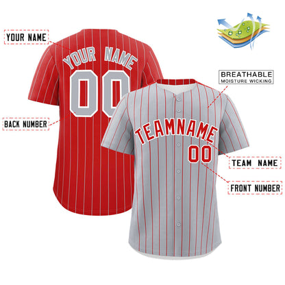 Custom Gray Red Pinstripe Personalized Two-Tone Authentic Baseball Jersey