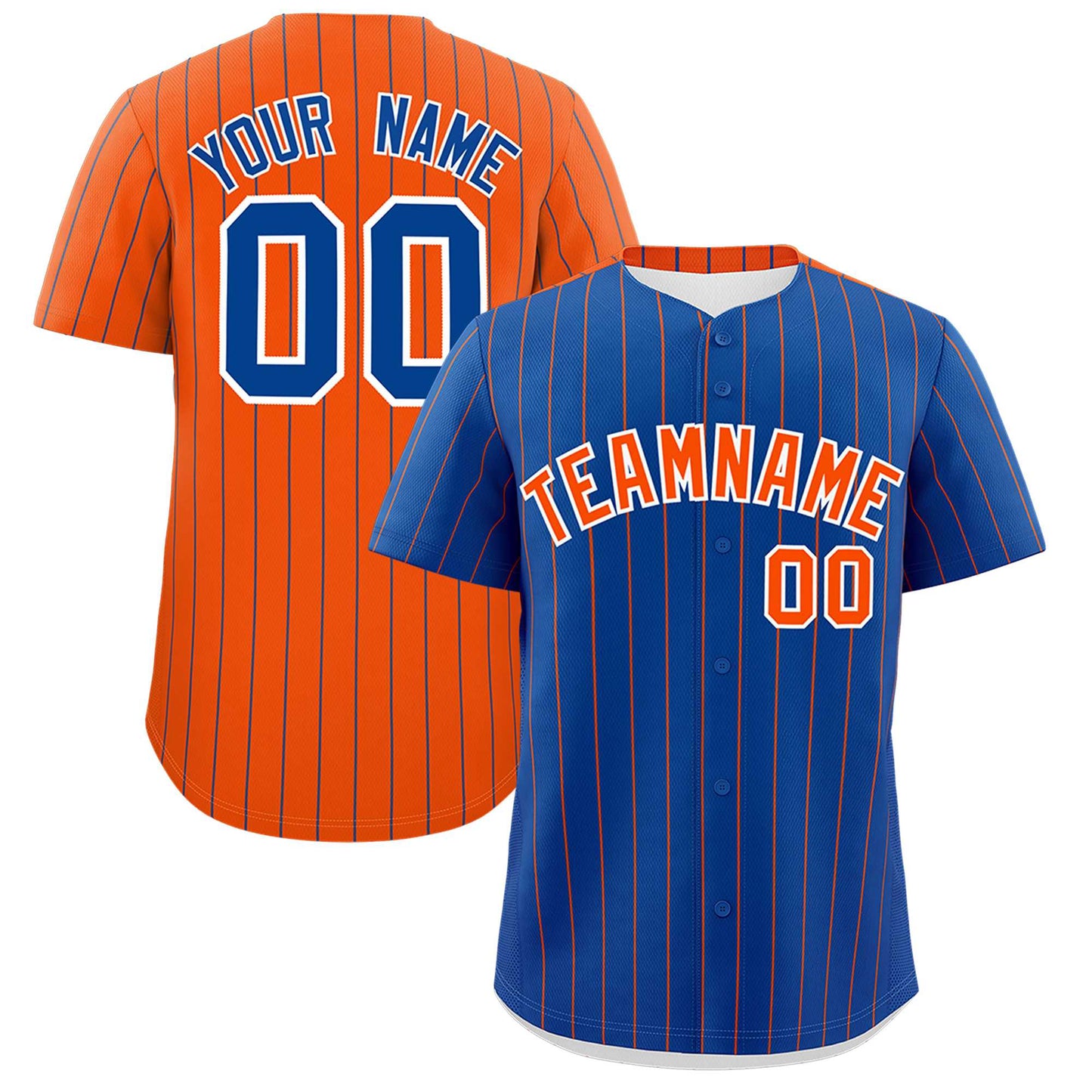 Custom Royal Orange Pinstripe Personalized Two-Tone Authentic Baseball Jersey