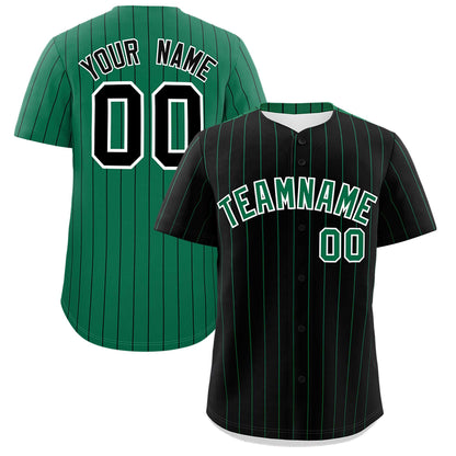 Custom Black Kelly Green Pinstripe Personalized Two-Tone Authentic Baseball Jersey