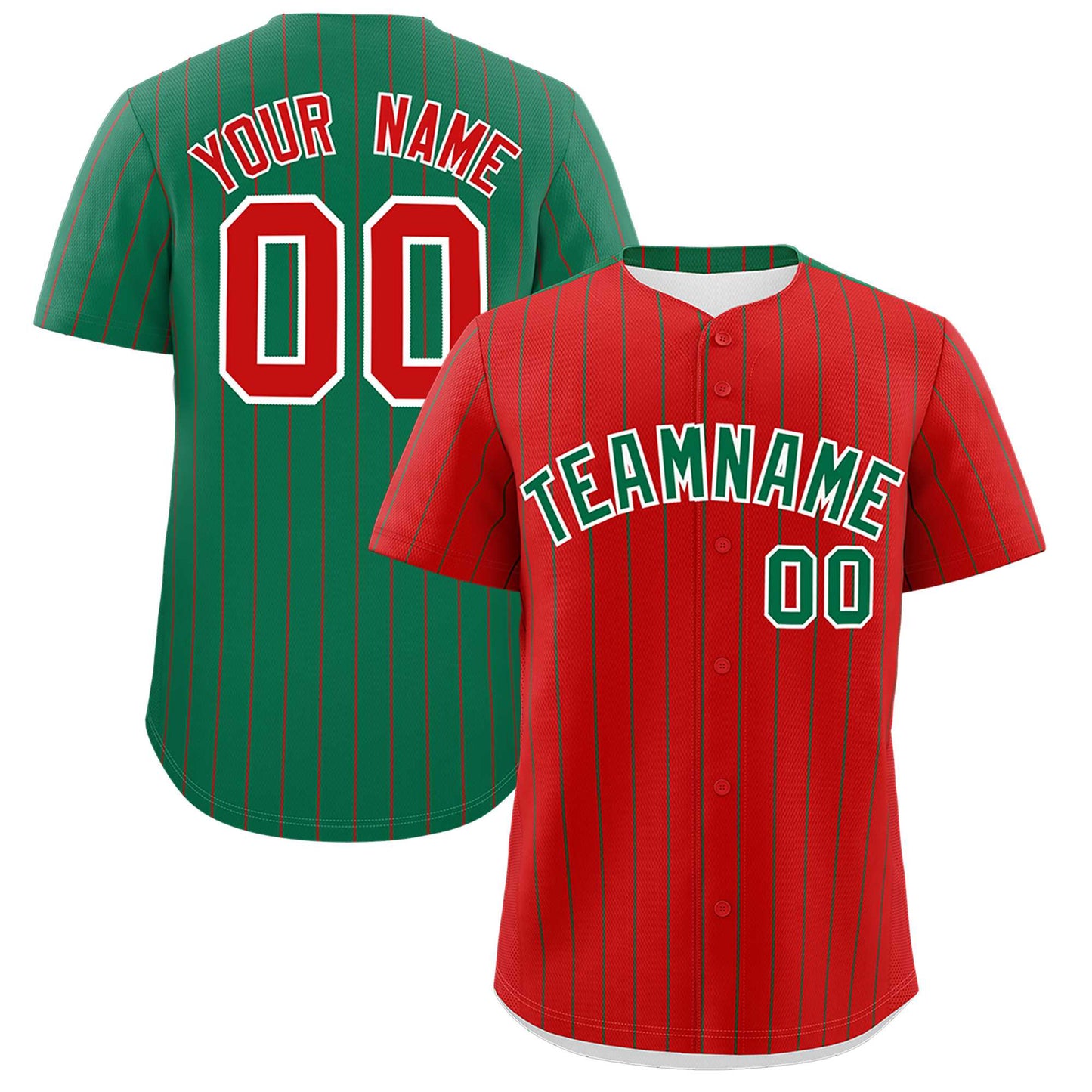 Custom Red Kelly Green Pinstripe Personalized Two-Tone Authentic Baseball Jersey