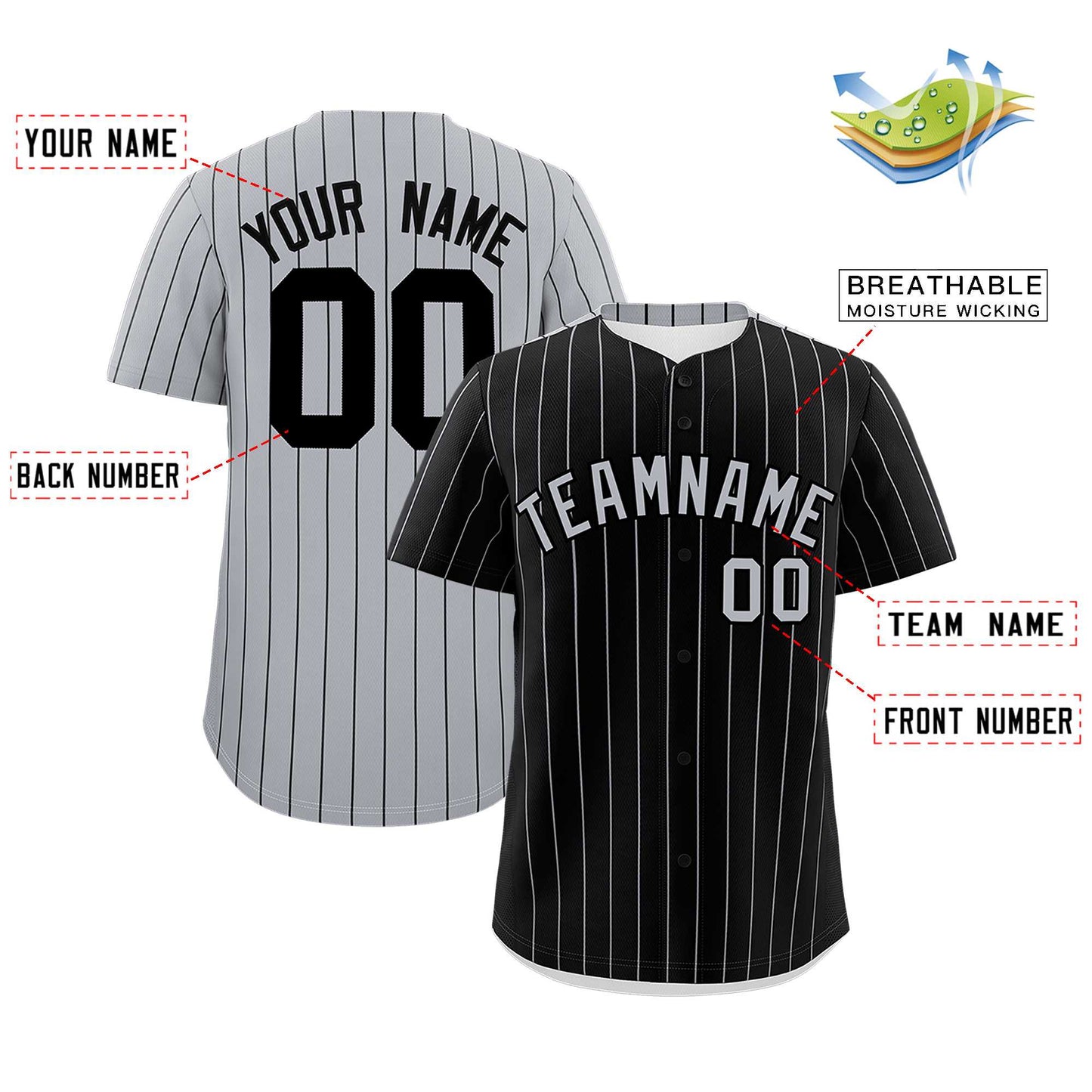 Custom Black Gray Pinstripe Personalized Two-Tone Authentic Baseball Jersey