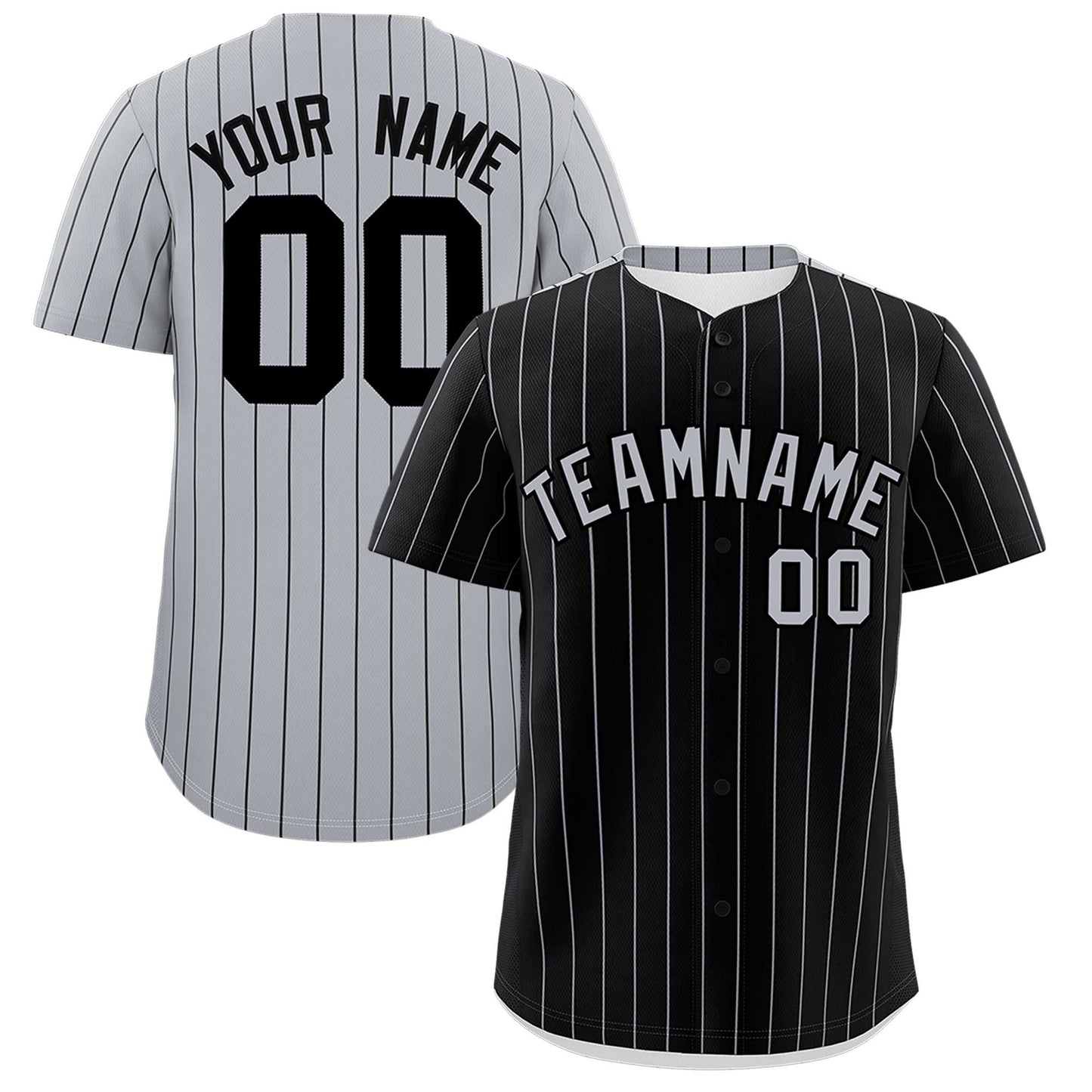 Custom Black Gray Pinstripe Personalized Two-Tone Authentic Baseball Jersey