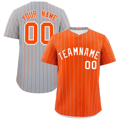 Custom Orange Gray Pinstripe Personalized Two-Tone Authentic Baseball Jersey