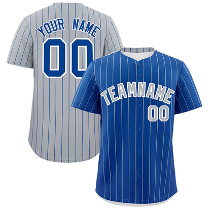 Custom Royal Gray Pinstripe Personalized Two-Tone Authentic Baseball Jersey