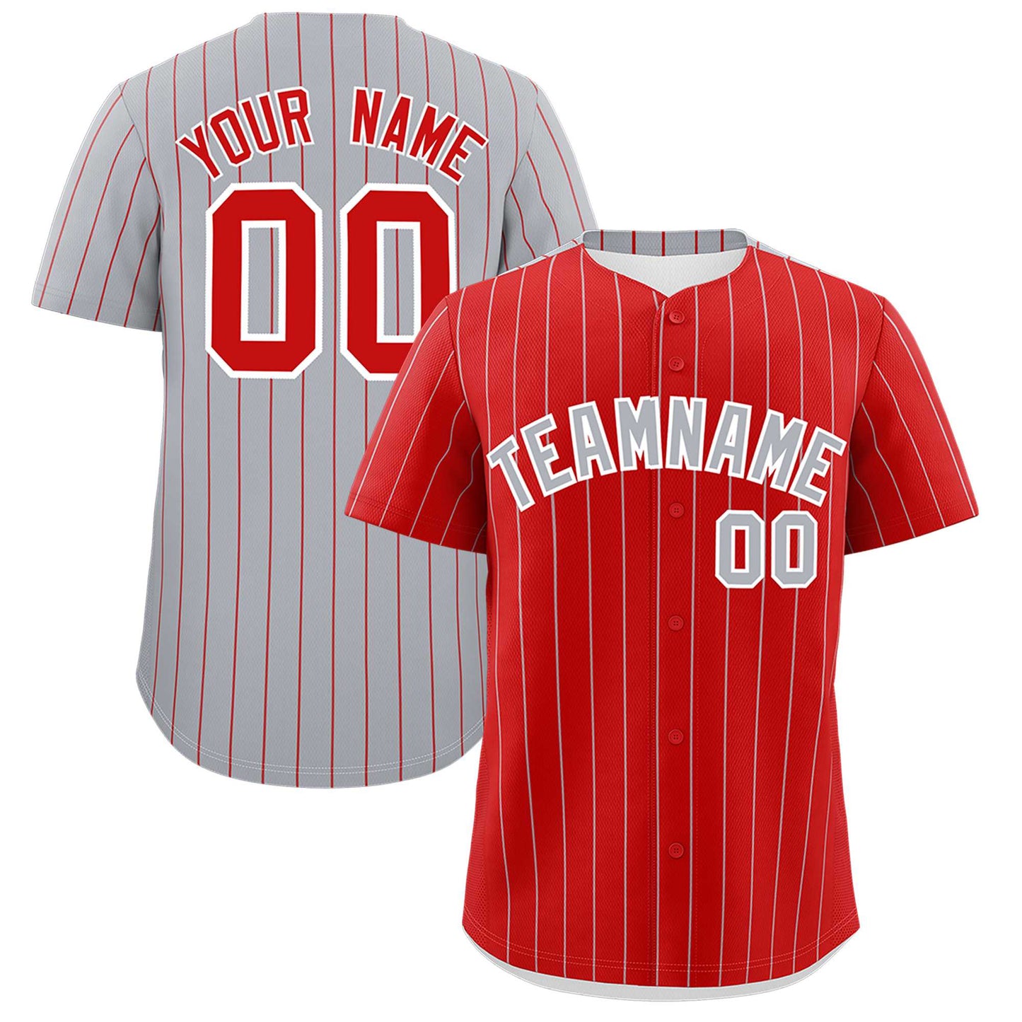 Custom Red Gray Pinstripe Personalized Two-Tone Authentic Baseball Jersey