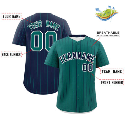 Custom Aqua Navy Pinstripe Personalized Two-Tone Authentic Baseball Jersey