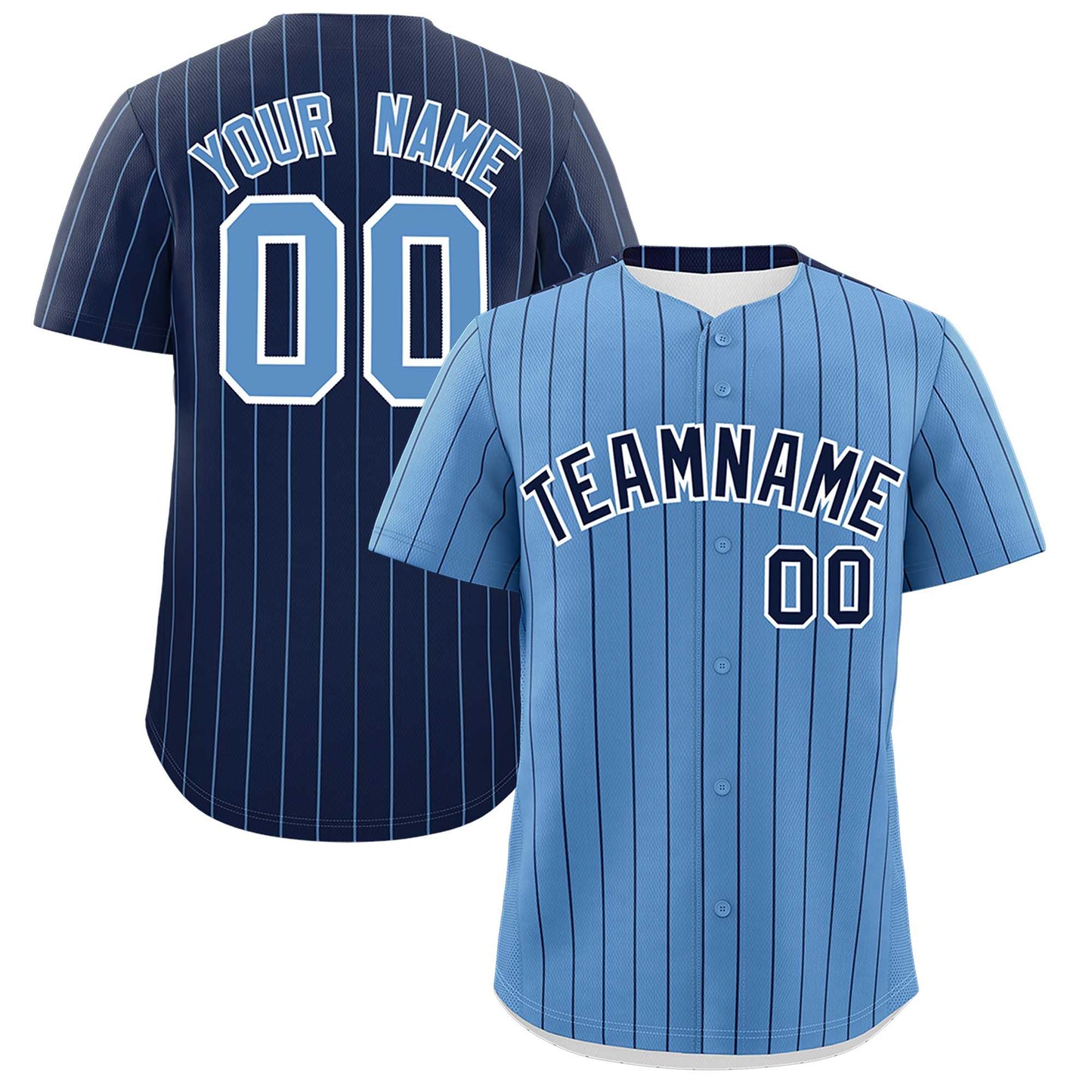 Custom Light Blue Navy Pinstripe Personalized Two-Tone Authentic Baseball Jersey