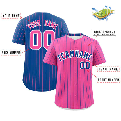 Custom Pink Royal Pinstripe Personalized Two-Tone Authentic Baseball Jersey