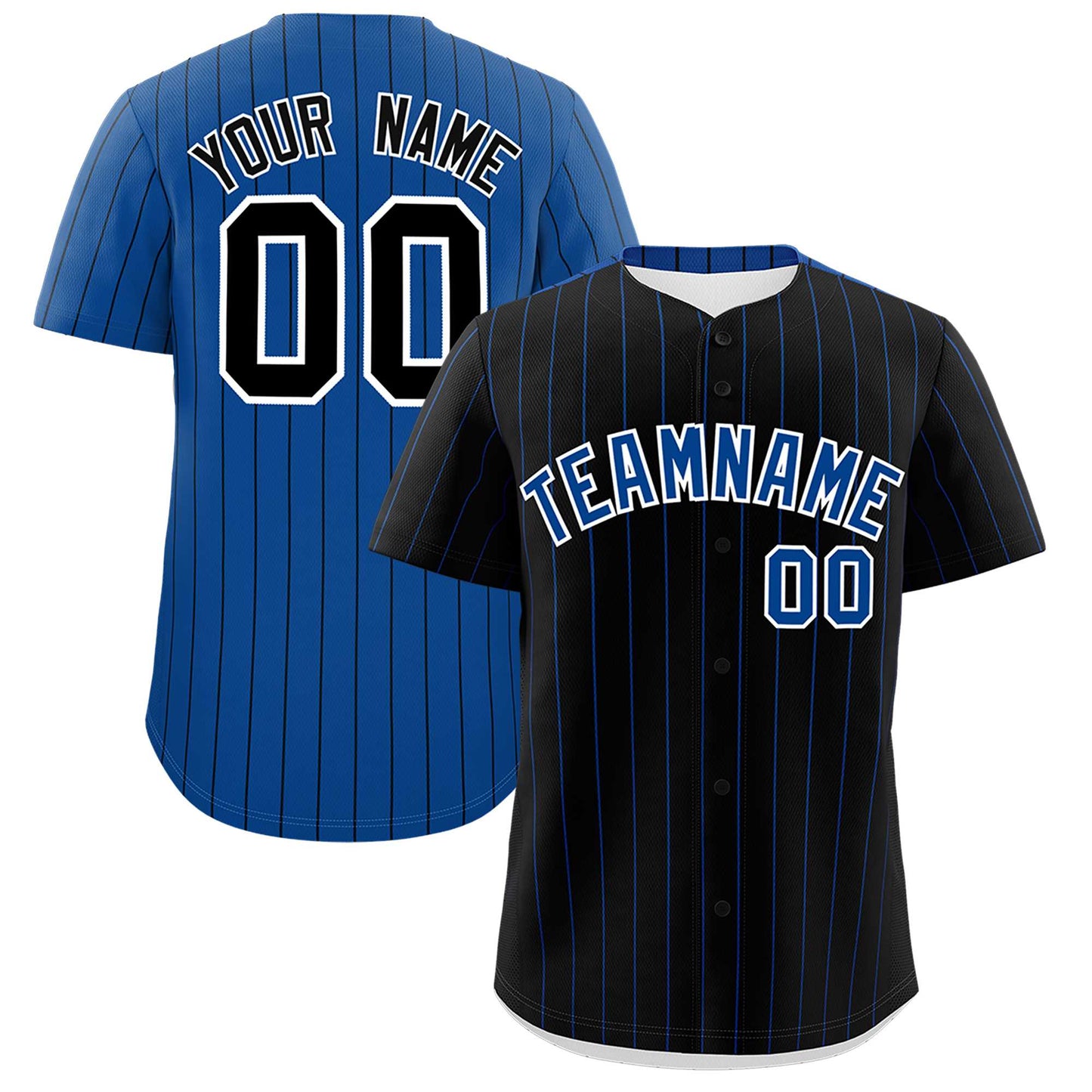 Custom Black Royal Pinstripe Personalized Two-Tone Authentic Baseball Jersey