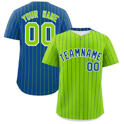 Custom Neon Green Royal Pinstripe Personalized Two-Tone Authentic Baseball Jersey