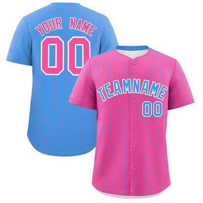 Custom Pink Powder Blue Pinstripe Personalized Two-Tone Authentic Baseball Jersey