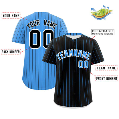 Custom Black Powder Blue Pinstripe Personalized Two-Tone Authentic Baseball Jersey