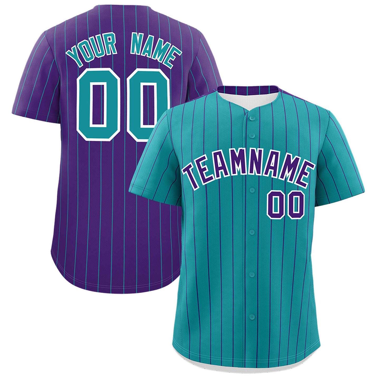 Custom Teal Purple Pinstripe Personalized Two-Tone Authentic Baseball Jersey