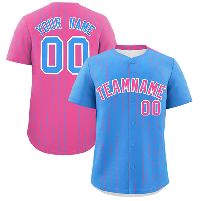 Custom Powder Blue Pink Pinstripe Personalized Two-Tone Authentic Baseball Jersey