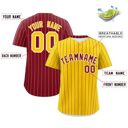 Custom Gold Crimson Pinstripe Personalized Two-Tone Authentic Baseball Jersey