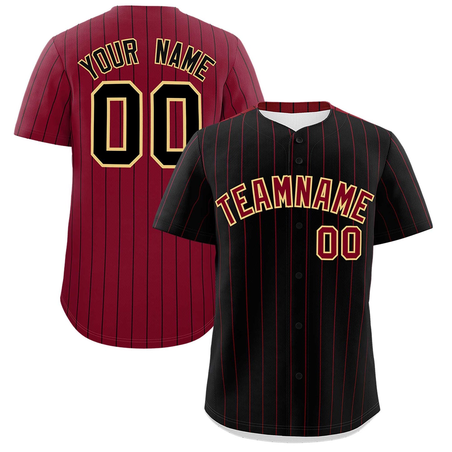 Custom Black Crimson Pinstripe Personalized Two-Tone Authentic Baseball Jersey