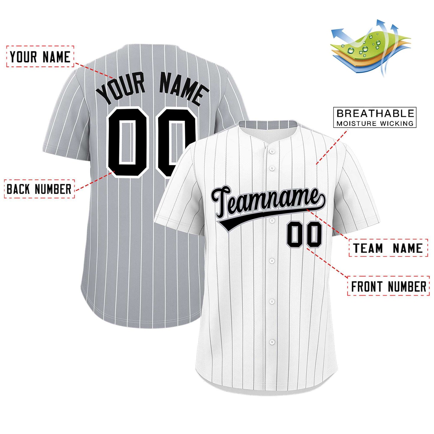 Custom White Gray Pinstripe Personalized Two-Tone Authentic Baseball Jersey