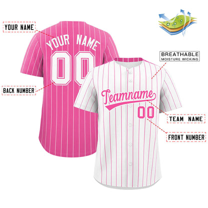 Custom White Pink Pinstripe Personalized Two-Tone Authentic Baseball Jersey