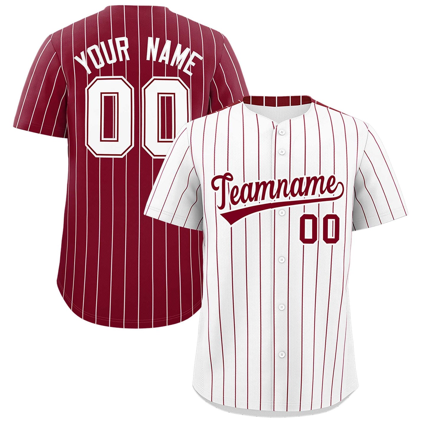 Custom White Crimson Pinstripe Personalized Two-Tone Authentic Baseball Jersey