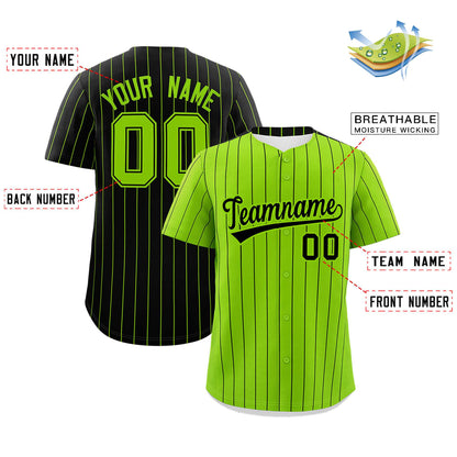 Custom Neon Green Black Pinstripe Personalized Two-Tone Authentic Baseball Jersey