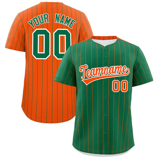 Custom Kelly Green Orange Pinstripe Personalized Two-Tone Authentic Baseball Jersey