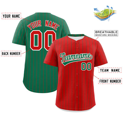 Custom Red Kelly Green Pinstripe Personalized Two-Tone Authentic Baseball Jersey