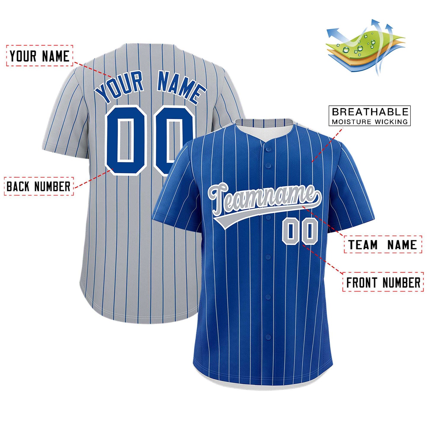 Custom Royal Gray Pinstripe Personalized Two-Tone Authentic Baseball Jersey