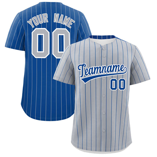 Custom Gray Royal Pinstripe Personalized Two-Tone Authentic Baseball Jersey